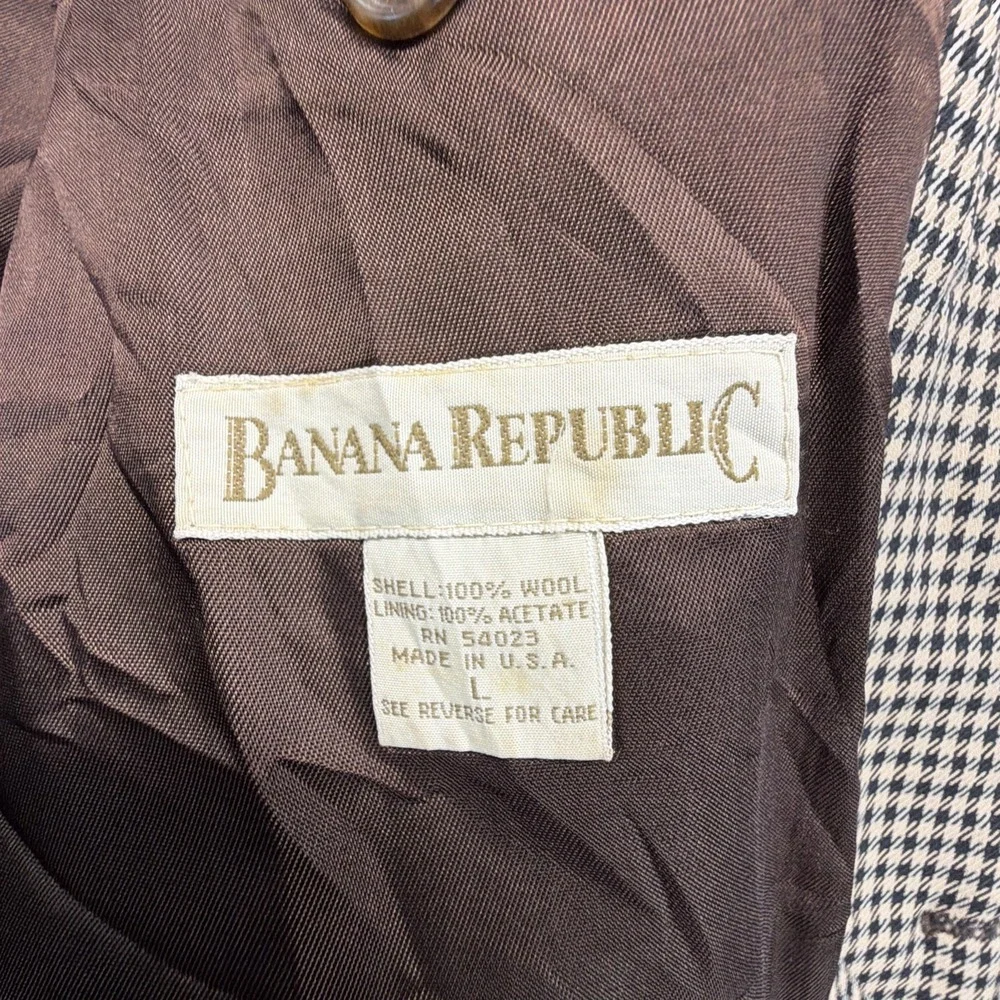 Vintage Banana Republic Blazer Safari Mens Large Houndstooth Elbow Patches USA